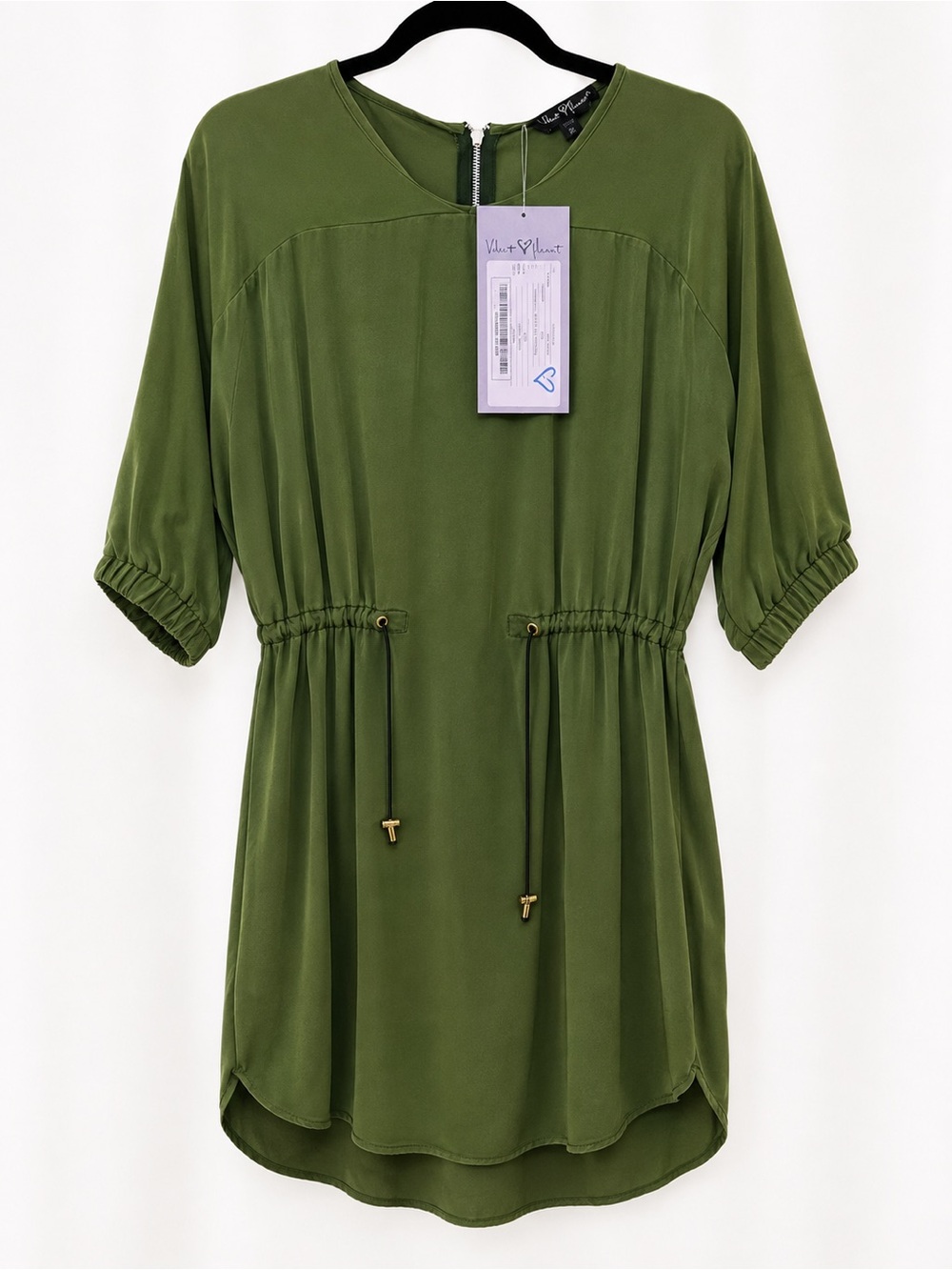 Velvet Heart Olive Drawstring Waist Short Sleeve Tunic Dress